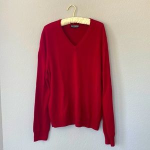 Men's Red Merino Wool v-neck sweater